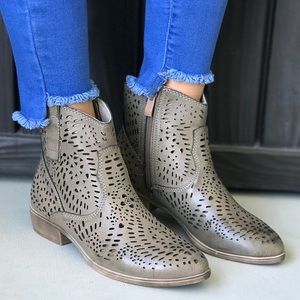 Pointy Toe Distressed Perforated Ankle Booties